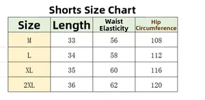 Size chart showing M to 2XL measurements for women's casual shorts in centimeters