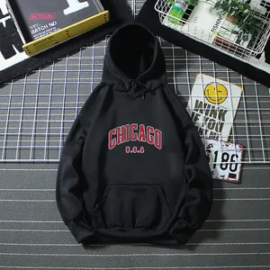 Sweat à capuche noir pour femme avec imprimé Chicago et coupe oversize décontractée