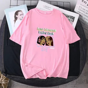 Light pink crewneck t-shirt with pop art character print in a casual streetwear style
