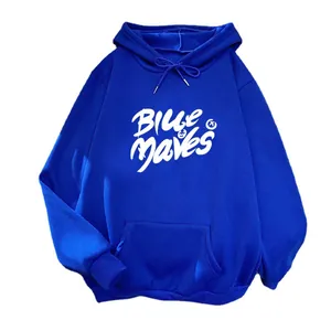 Königsblauer Damen-Kapuzenpullover mit weißem Blue Maves Schriftzug und Kängurutasche