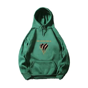 Green oversized hoodie with orange Keep Calm text and melting tiger heart graphic print