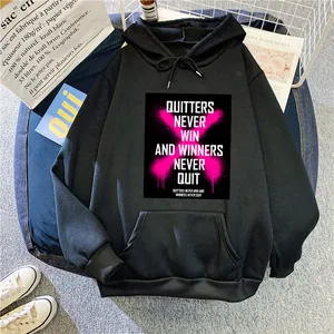 Sweat à capuche noir oversize pour femme avec slogan motivant et poche kangourou
