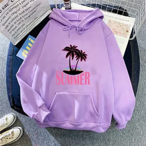 Detail of purple oversized summer print hoodie with drawstring hood and kangaroo pocket