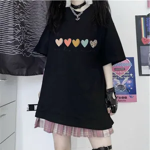 Oversize black cotton T-shirt with colorful five-heart print and inspirational text