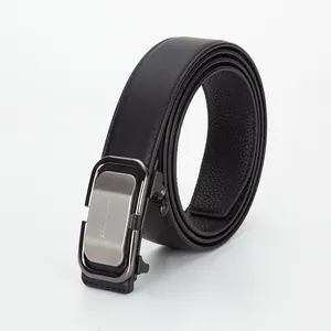Men's Cowhide Leather Belt With Automatic Alloy Buckle Business Casual Formal Waistband For Men Classic Black Suit Belt
