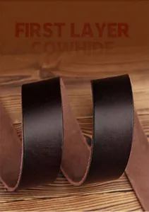 Macro detail of the full-grain cowhide leather belt showing thick texture and natural pores