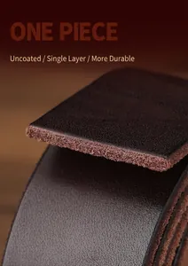 Macro shot showing the durable one-piece cut and natural grain of the brown leather belt