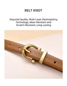 Detailaufnahme brauner Ledergürtel mit polierter Goldlegierungsschnalle und Beschichtung