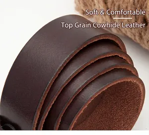 Macro detail of dark brown top grain cowhide leather belt showing premium texture