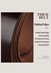 Detailed macro view of the hand-polished edges and natural texture of the brown leather belt
