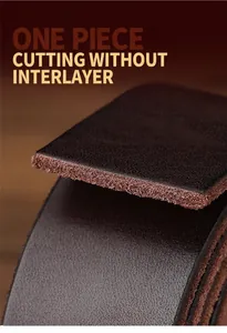 Macro view of solid one-piece cut genuine leather belt showing natural fiber texture