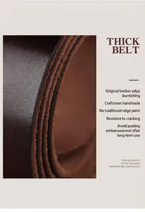 Detail of hand-polished edges and thick vintage brown leather texture on men's belt