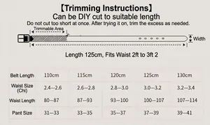 Men's leather belt size chart with length comparison and DIY cutting guide