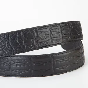 Ceinture pour homme en cuir de vache noir avec texture crocodile gaufrée élégante