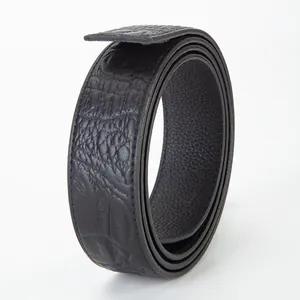 Ceinture homme en cuir de vachette noir avec motif à chevrons et relief crocodile