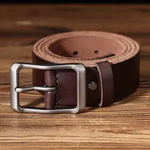 Cintura in Vera Pelle di Vacchetta Vintage da Uomo Fibbia ad Ardiglione Minimalista in Lega per Jeans Casual Business