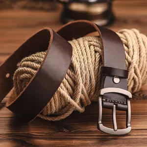 Vintage Men's Top Grain Cowhide Leather Belt Alloy Pin Buckle Classic Casual Business Dress Belt For Jeans Daily Wear
