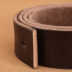Classic brown genuine leather belt for men featuring a textured finish and rounded punch holes