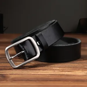 Cintura in Vera Pelle da Uomo Pelle di Vacchetta Pieno Fiore Lega Fibbia ad Ardiglione Vintage Classica Cinturino Resistente per Jeans Business Casual Accessori Uomo