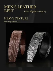 Détails de ceintures en cuir marron et noir avec motif crocodile et couture fine