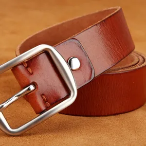 Men Genuine Leather Belt First Layer Cowhide Retro Washed Waistband With Stainless Steel Pin Buckle Casual Business Style