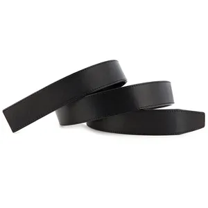 Men's premium black leather belt strap with fine stitched edges and classic texture
