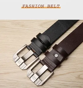 Detailed macro view showing the genuine leather texture and metal buckle of the men belt
