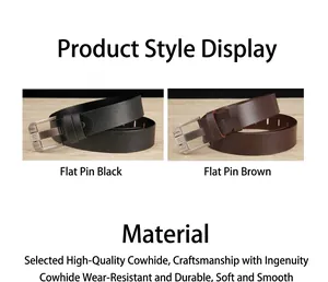 Detail view of premium black and coffee genuine leather belts with metal pin buckles