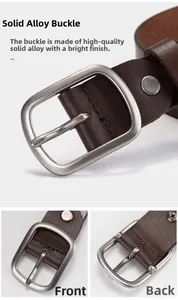 Détail de la boucle en alliage solide et ceinture en cuir marron avec couture fine
