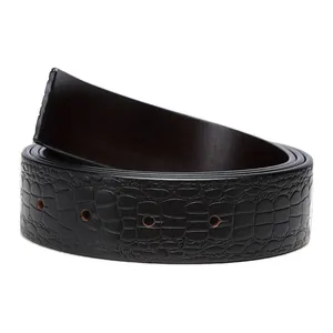 Ceinture pour homme en cuir véritable noir à motif crocodile avec design enroulé
