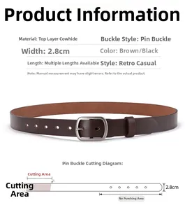 Détail de la ceinture vintage en cuir véritable de 2,8 cm avec boucle ardillon et guide