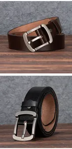 Detail view of premium brown and black leather belts with matte alloy pin buckles