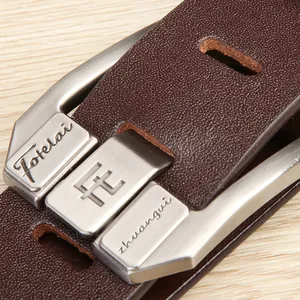 Men's Genuine Cowhide Leather Belt Vintage Brushed Alloy Pin Buckle Litchi Pattern Casual Business Waist Strap For Men
