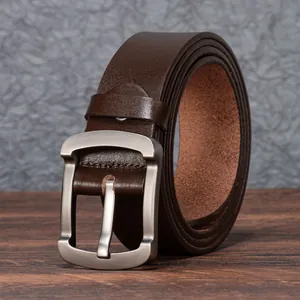 Men Genuine Cowhide Leather Belt High Quality Top Grain Leather Waistband Classic Alloy Pin Buckle Business Casual Dress Belt