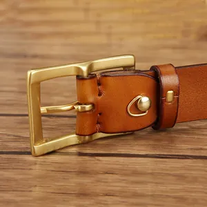 Ceinture en cuir véritable vintage avec boucle ardillon en laiton mat pour homme