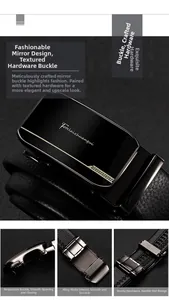 Detail of men's leather belt showing automatic buckle and double-row slot design