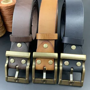 Cinturones vintage de cuero genuino para hombre con hebillas de bronce en negro y marrón
