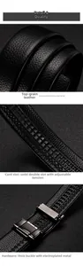 Close-up of litchi grain cowhide leather belt and double-slot automatic buckle system