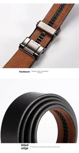 Détail de la boucle automatique gris fusil et de la finition du cuir noir et marron