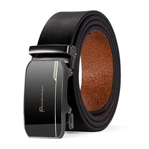 Ceinture pour Hommes en Cuir Véritable Avec Boucle Automatique en Alliage Business Décontracté Cuir de Vachette Noir Café