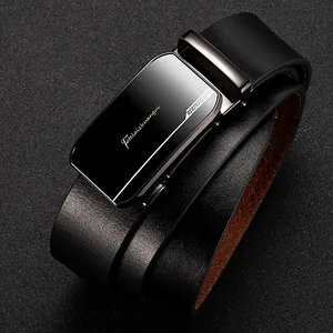 Ceinture homme en cuir véritable avec boucle automatique noire et cuir texturé