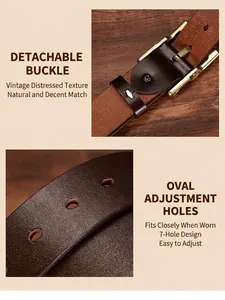 Dettaglio cintura in pelle marrone vintage con fibbia antica e sette fori ovali