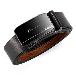 Ceinture pour homme en cuir véritable avec boucle automatique noire et motif grec