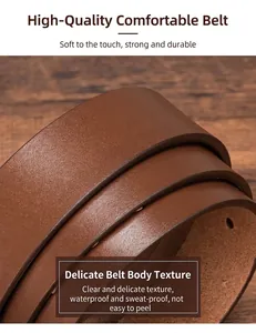 Macro detail of brown leather belt showing waterproof texture and durable grain finish