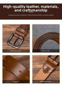 Vues détaillées de la ceinture en cuir marron avec boucle en alliage et bord huilé