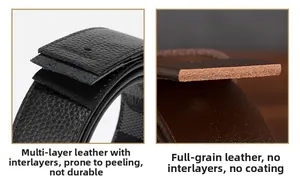 Comparaison entre cuir collé multicouche et sections de ceinture en cuir de vachette plein