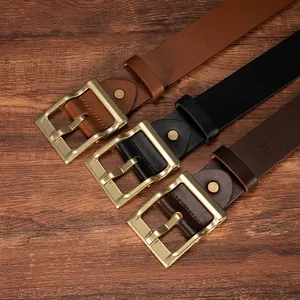 Cinture da uomo in vera pelle vintage nero e marrone con fibbia ad ardiglione in ottone