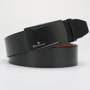 Men's premium black leather belt with matte black automatic buckle and lychee texture