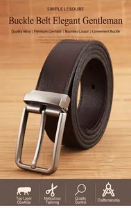 Macro shot of dark brown genuine leather belt with brushed alloy buckle on bamboo mat