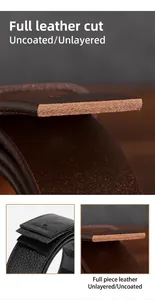Macro shot of single-layer genuine cowhide belt showing natural leather fiber texture